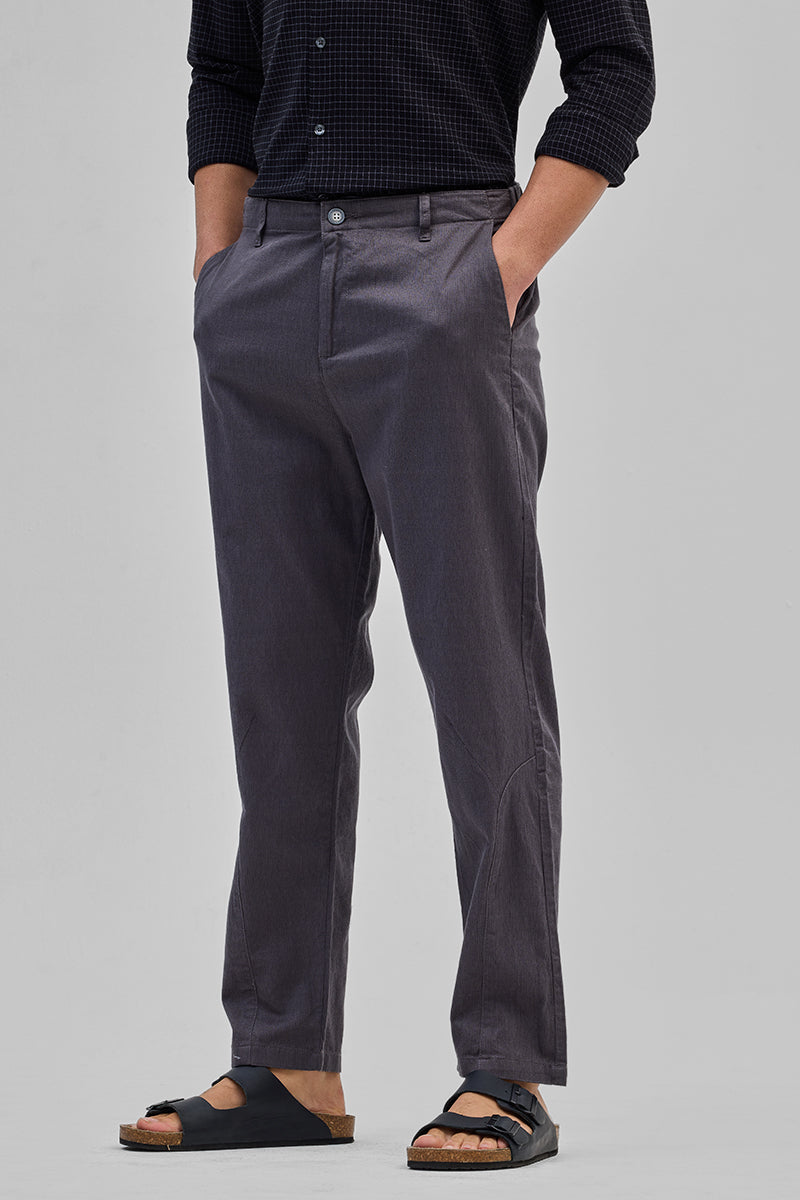 Grey Textured Relaxed Fit Trousers