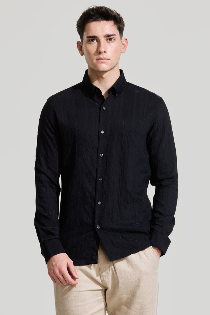 Black Textured Slim Fit Shirt