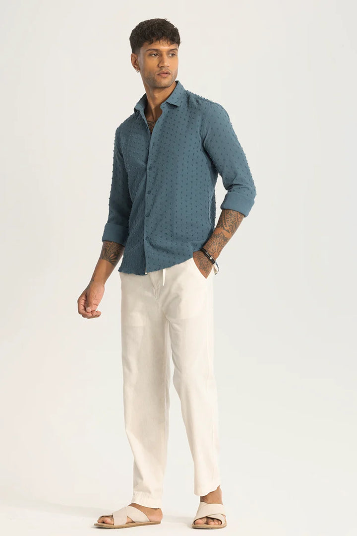 Teal Textured Slim Fit Shirt