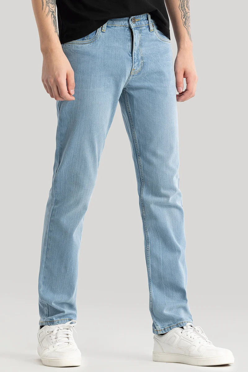 Olivier Light Blue Plain Straight  Fit Jeans