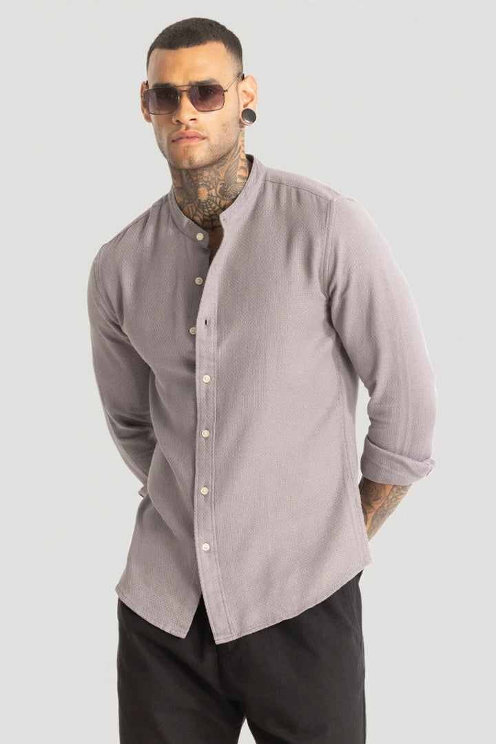 Light Grey Woven Mandarin Shirt