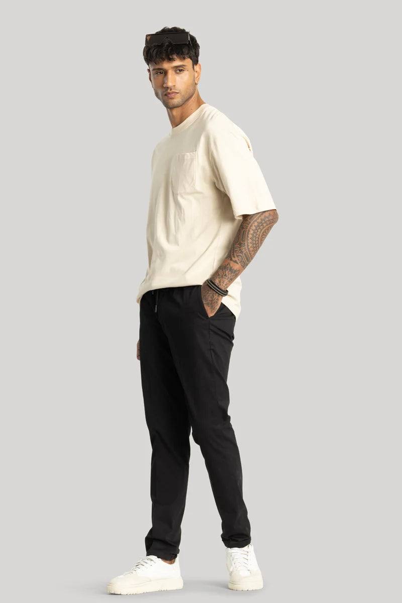 Angelo Black Plain Slim Fit Chinos