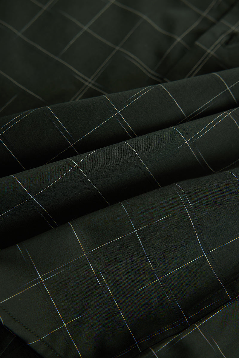 Dark Green Checks Slim Fit Shirt