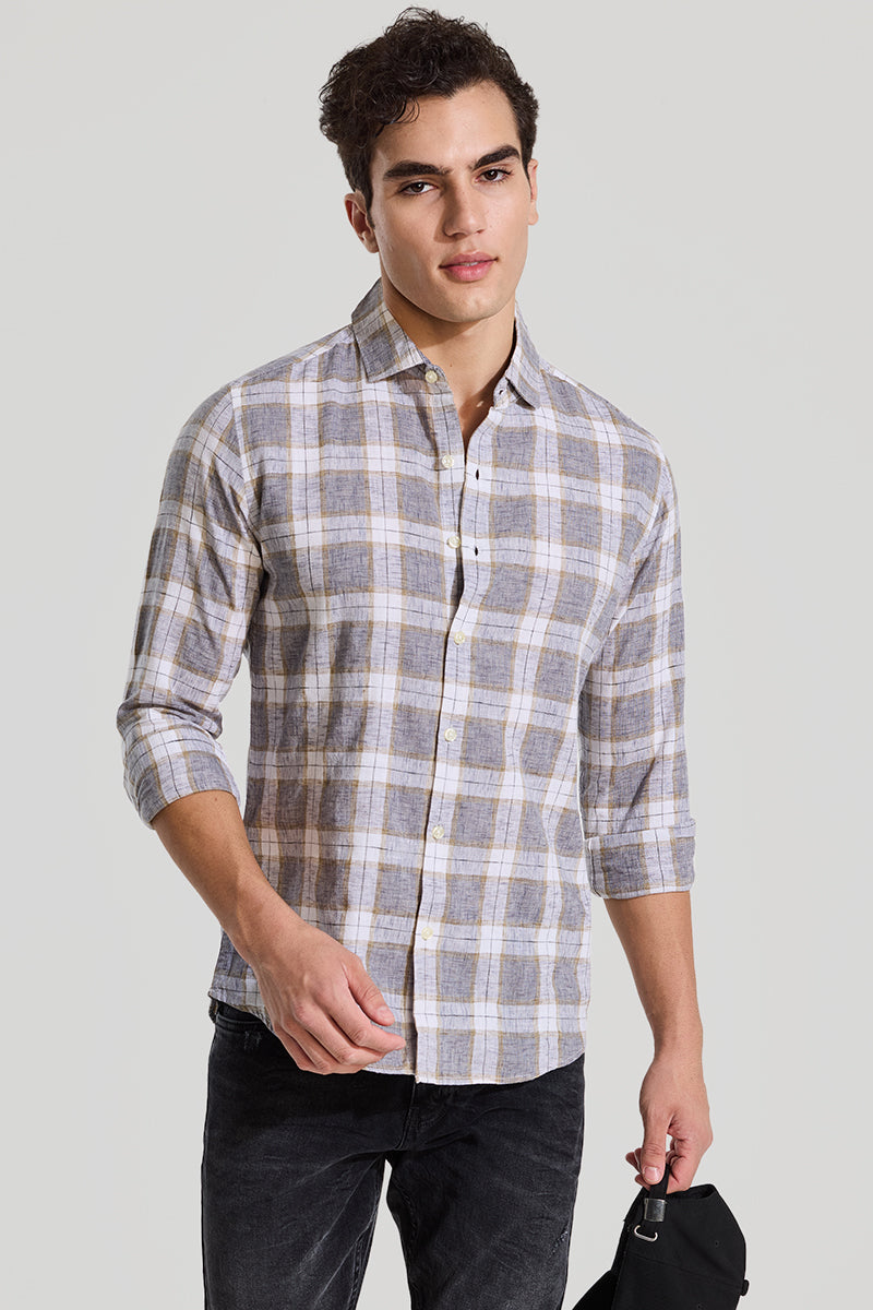 Grey Checks Linen Shirt