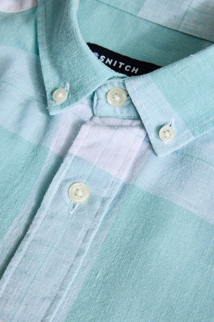 Turquoise Checks Linen Blend Shirt