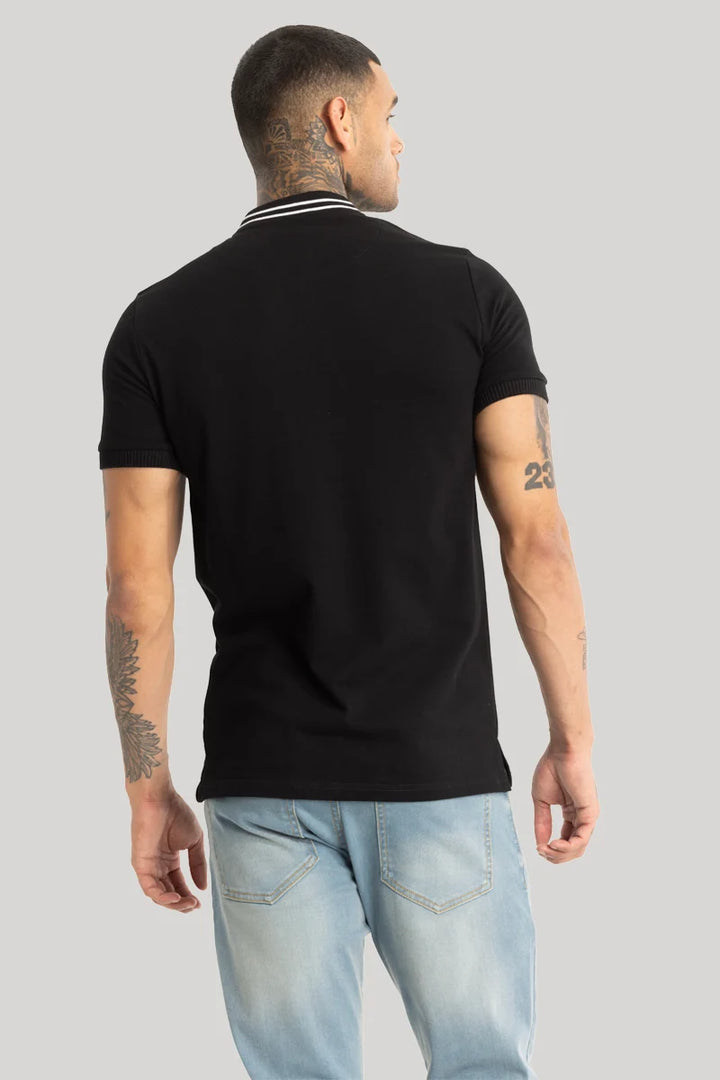 Baseball Collar Black Polo T-Shirt