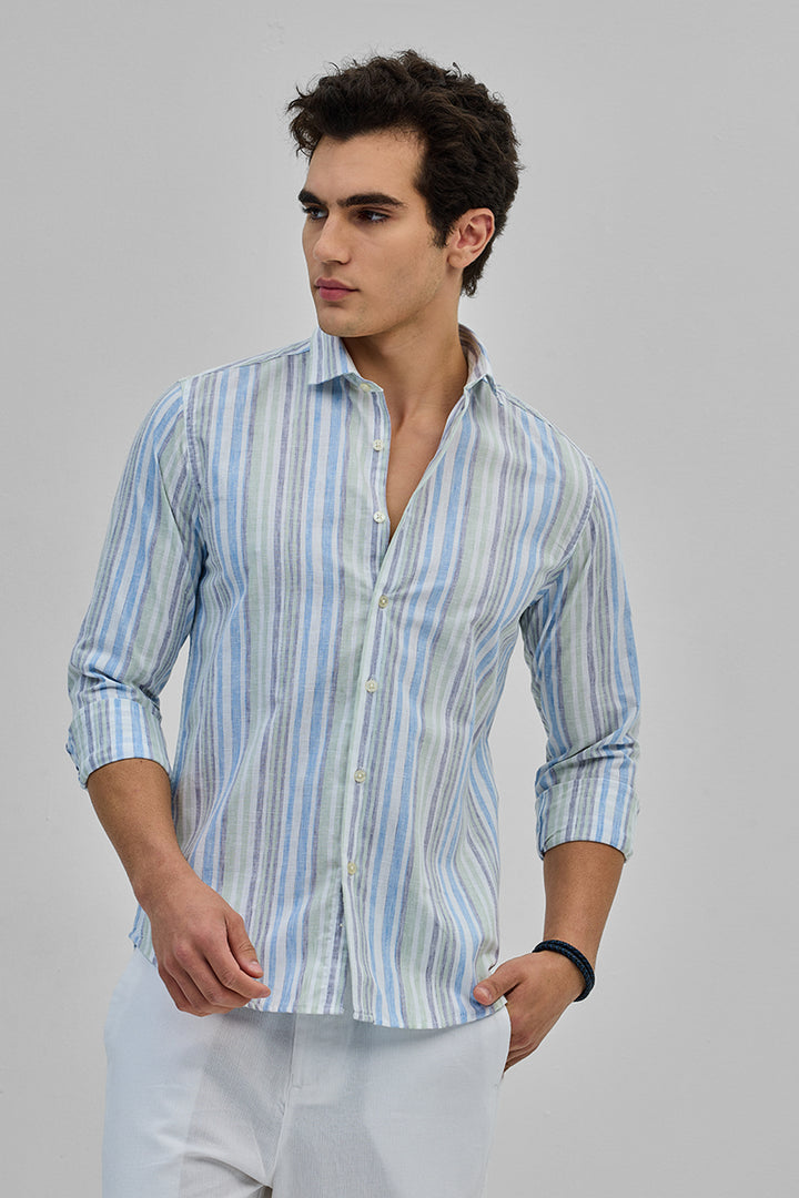 Light Green Stripes Slim Fit Shirt