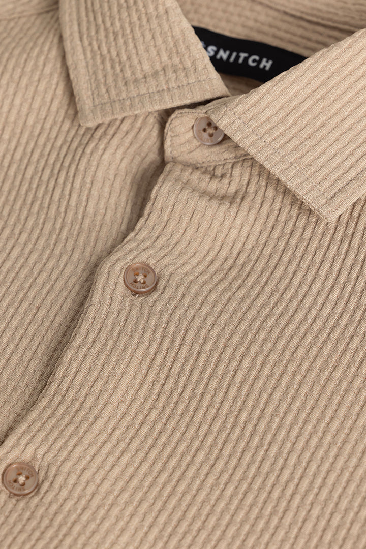 Beige Slim Fit Textured Shirt