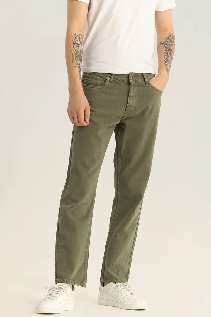 Etienne Olive Plain Relaxed Fit Jeans