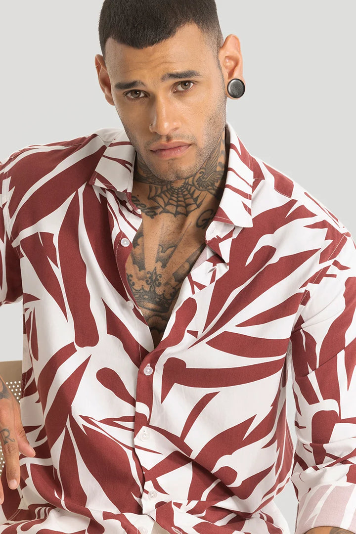 Reddish Brown Abstract Printed Shirt