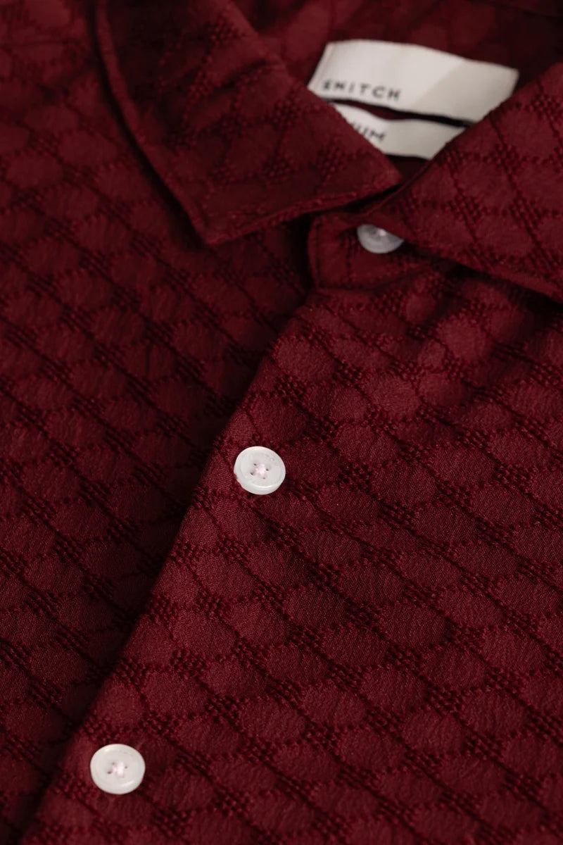 Maroon Textured Stretch Shirt