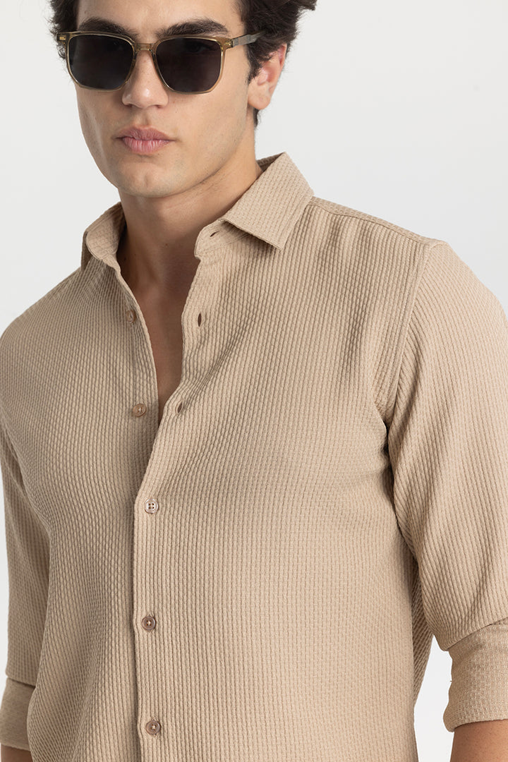 Beige Slim Fit Textured Shirt