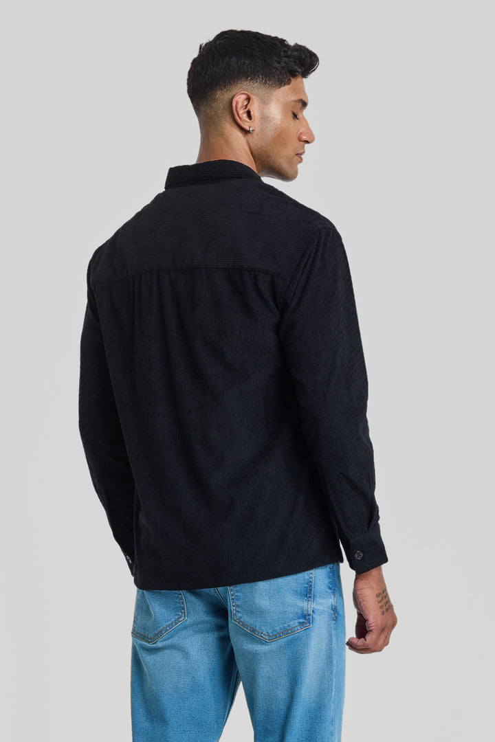 Black Textured Corduroy Overshirt