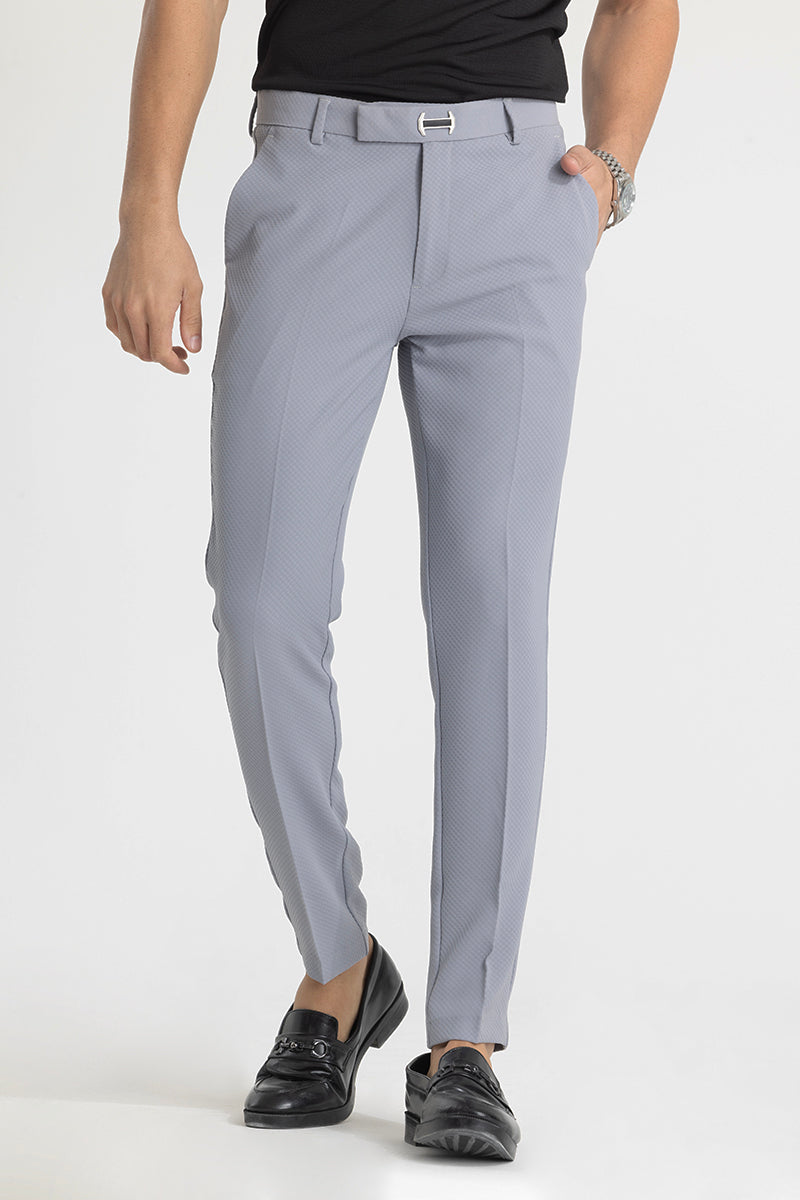 Light Grey Checks Slim Fit Trousers