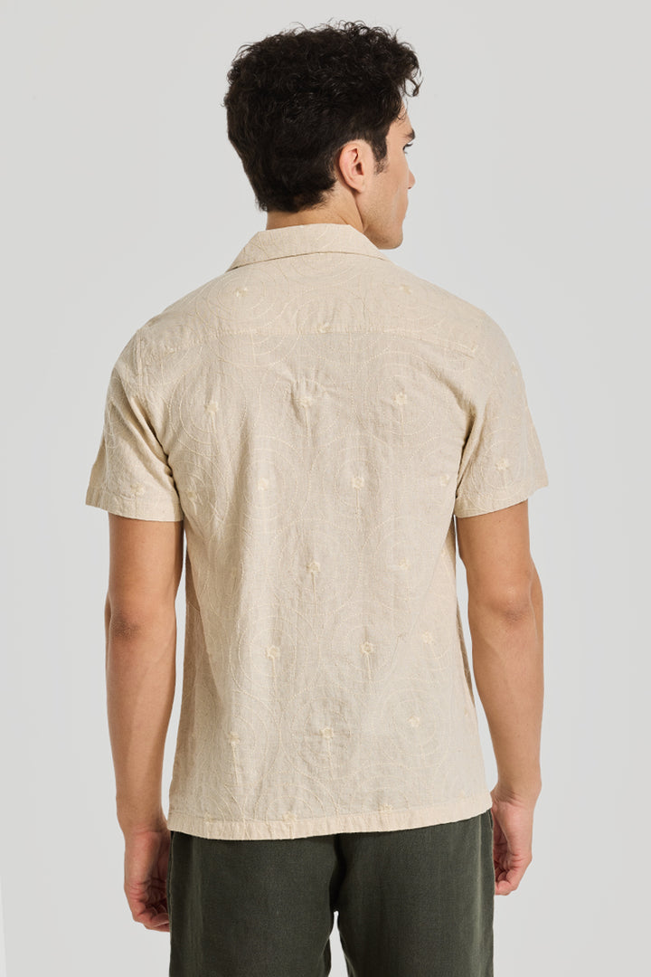 Cream Embroidered Cuban Shirt