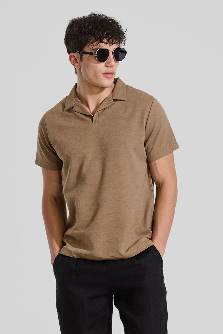 Brown Textured Polo T-Shirt