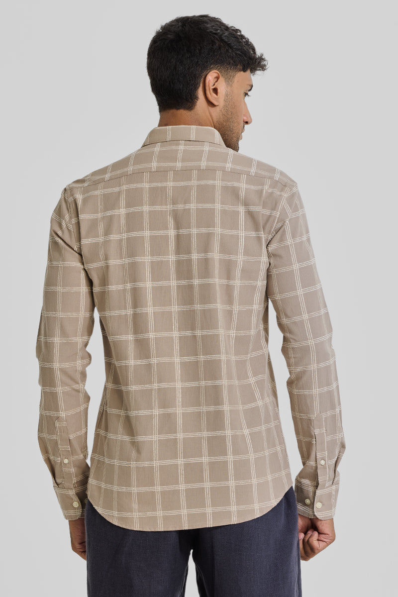 Beige Checks Slim Fit Shirt