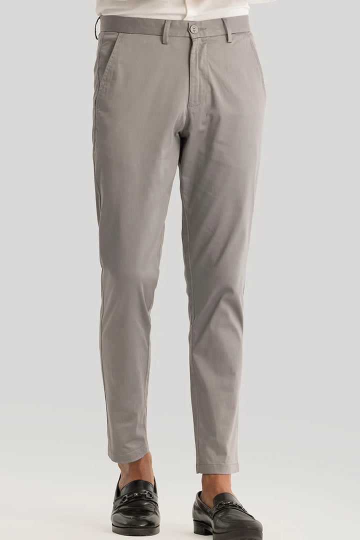 Urban Stride Ash Grey Plain Slim Fit Chinos