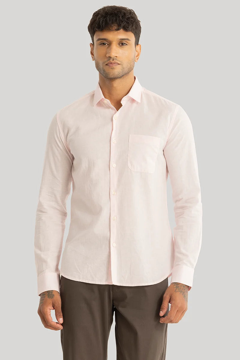 Claudio Light Pink Plain Linen Shirt