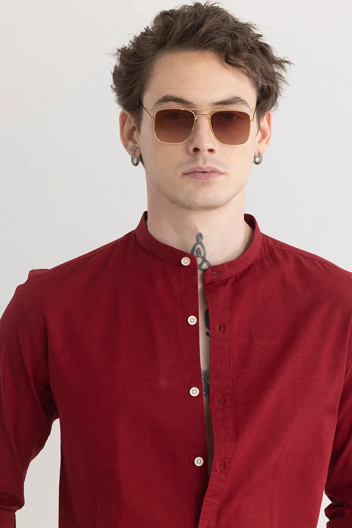 Mandarique Red Linen Blend Shirt