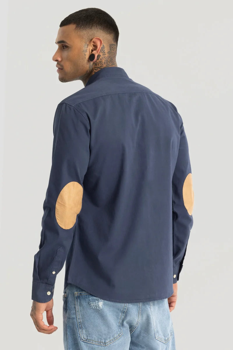 Dark Blue Elbow Patch Oxford Shirt