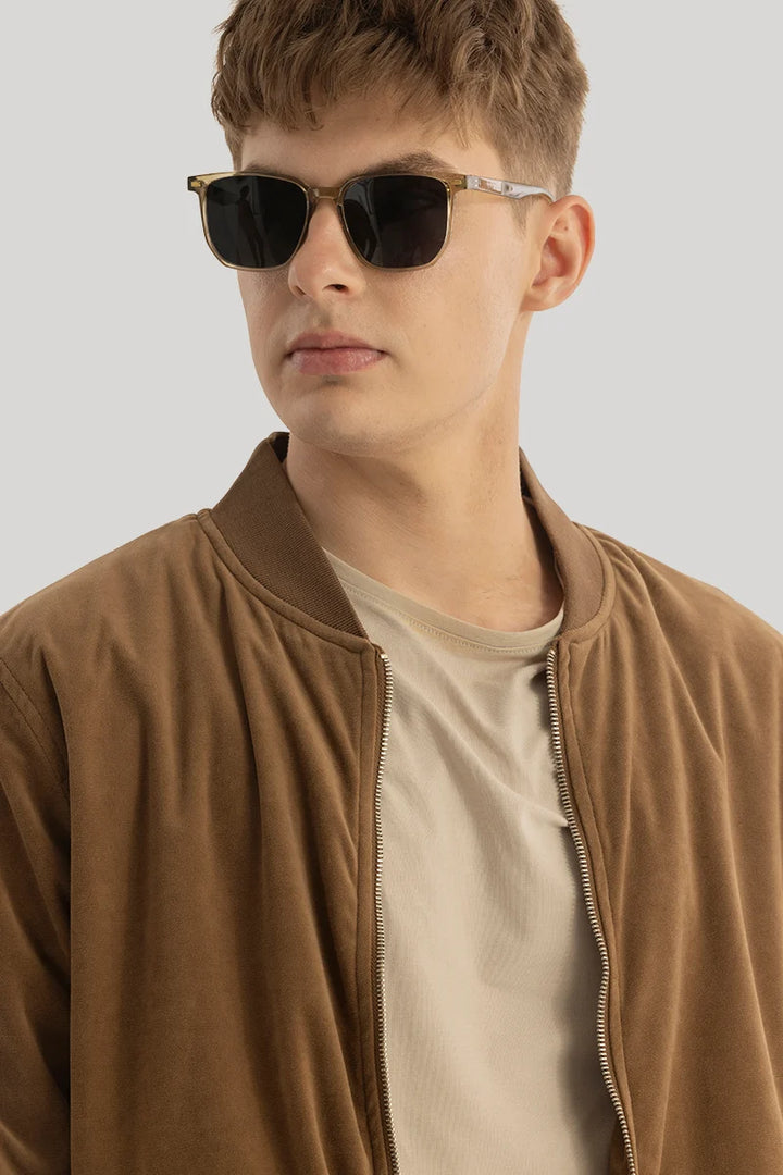 SleekSuede Brown Plain Bomber Jacket