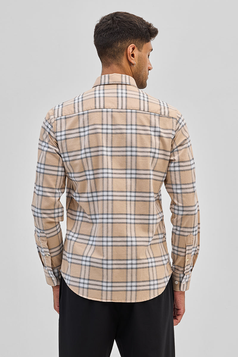 Beige Checks Slim Fit Shirt