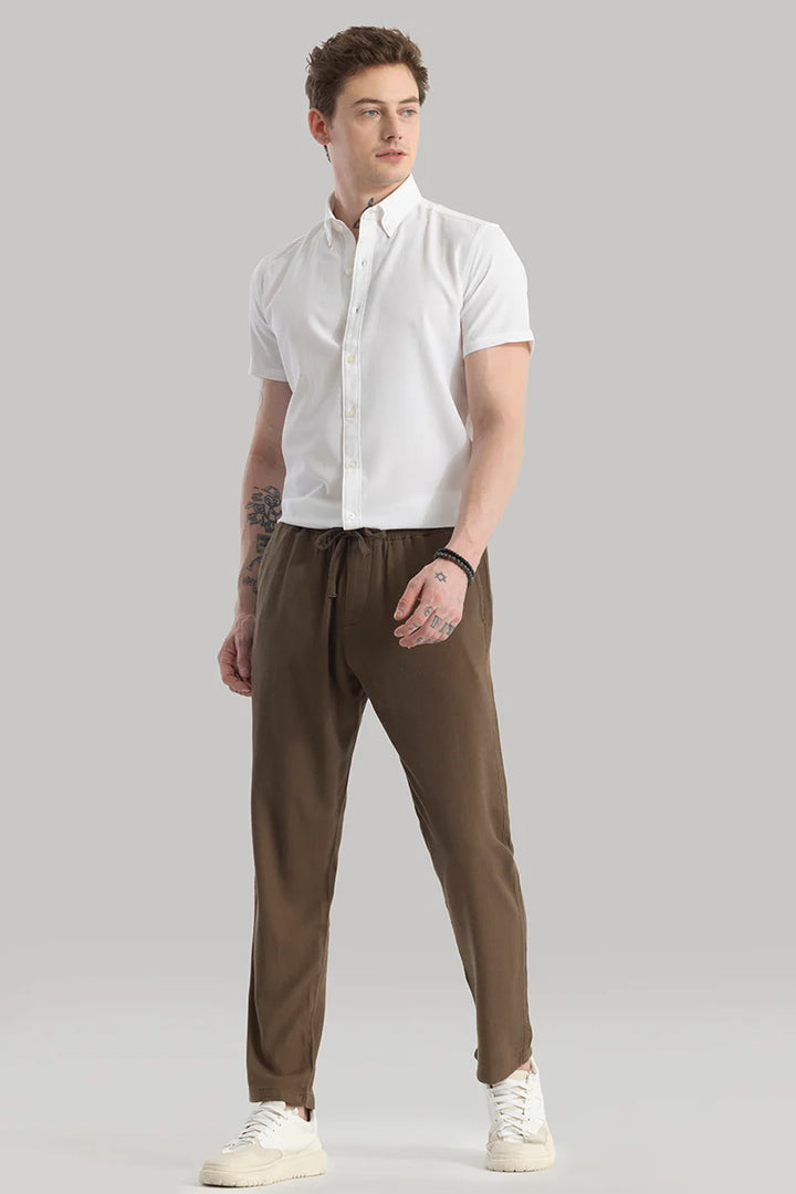 Ragna Brown Plain Relaxed Fit Joggers