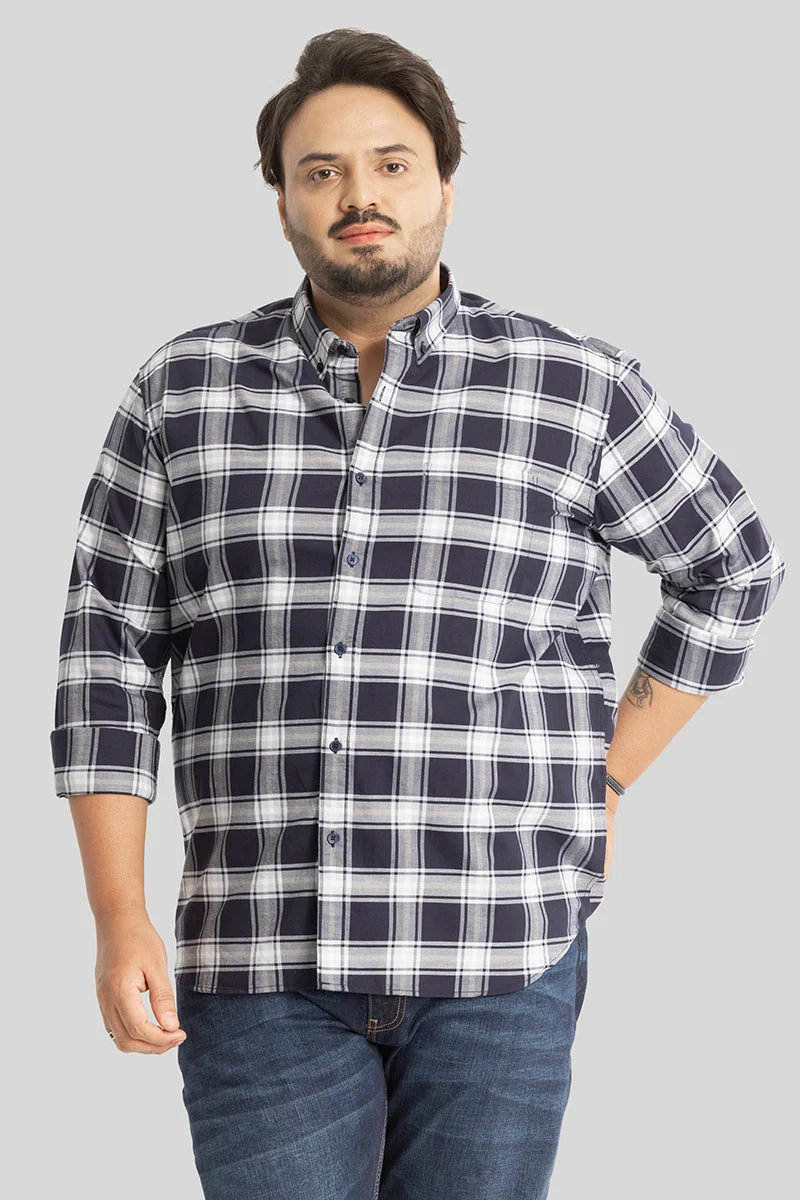 Riccardo Navy Checks Plus Size Shirt