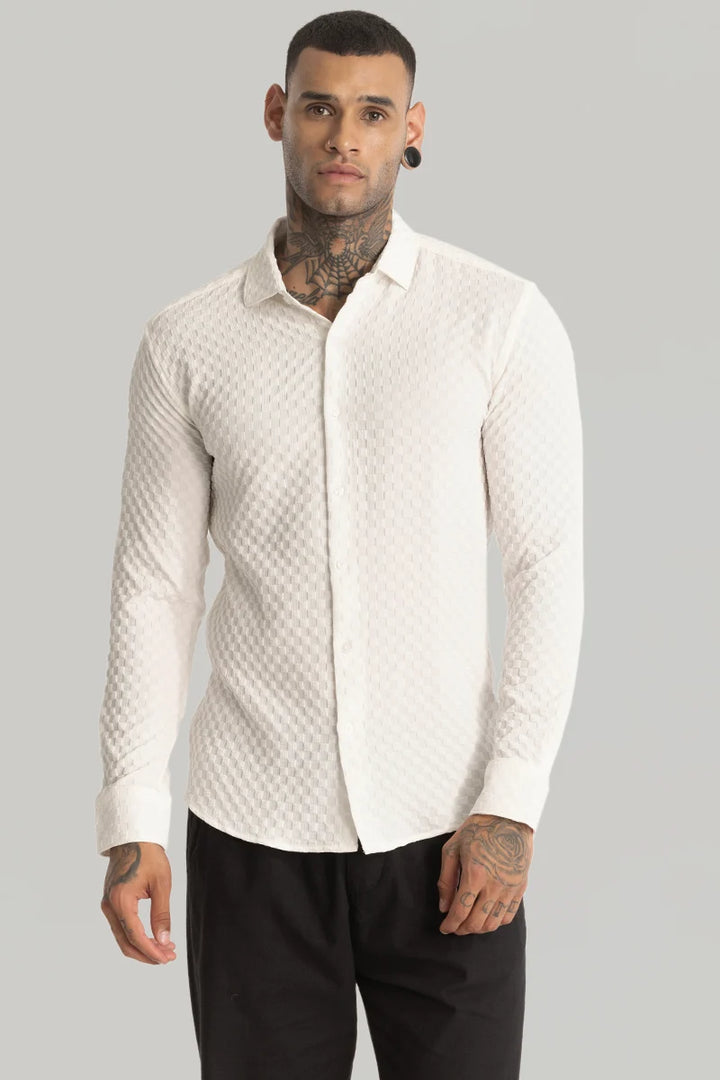 White Slim Fit Textured Shirt