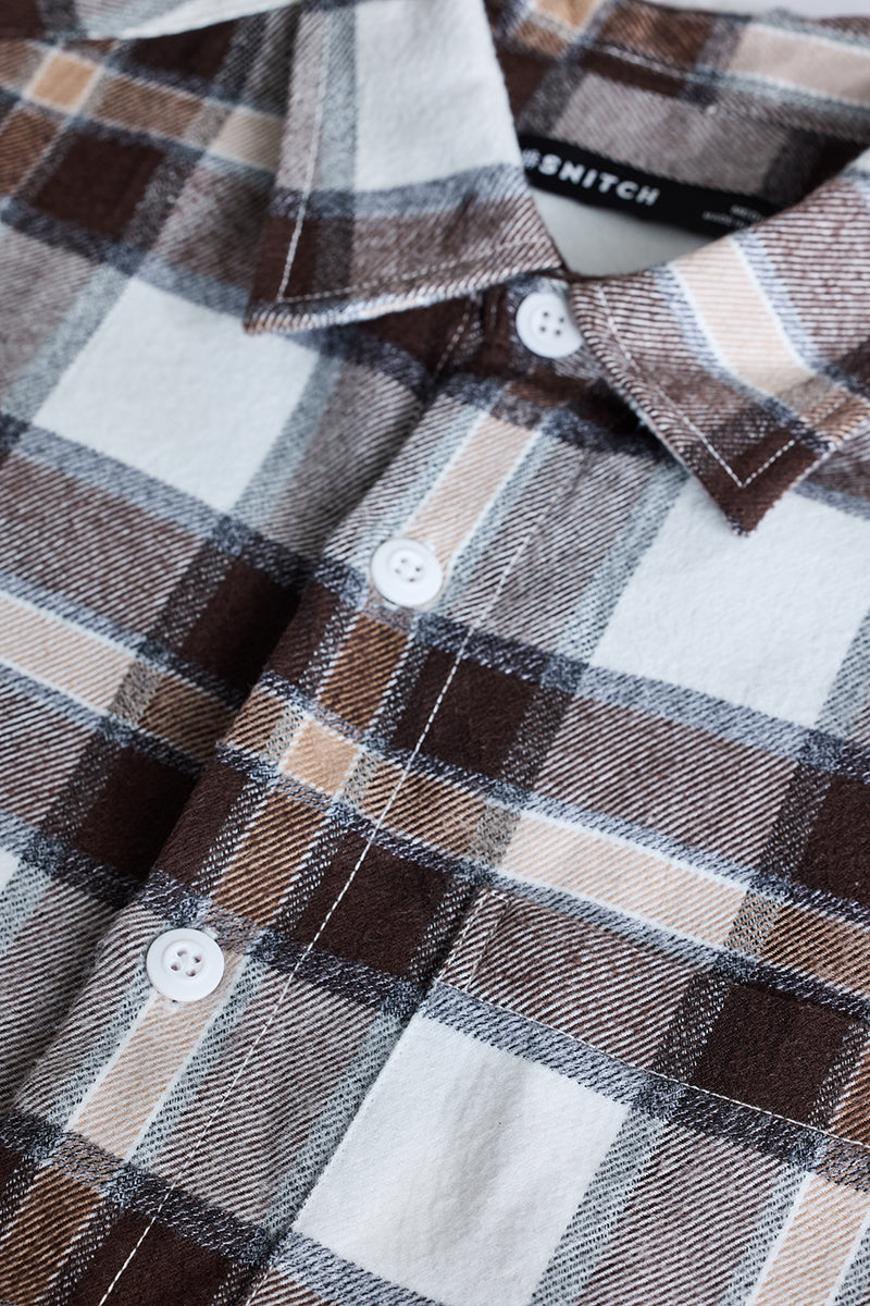 Brown Plaid Box Fit Flannel Shirt