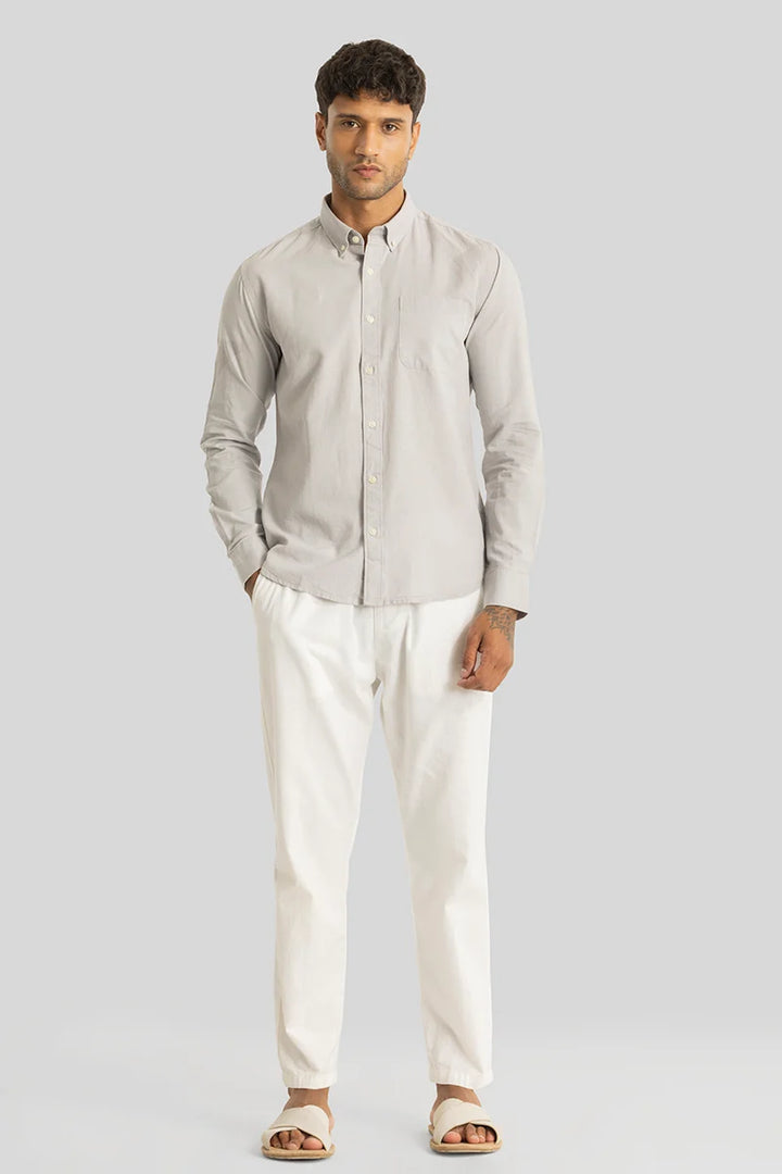 Henri Light Grey Plain Linen Blend Shirt