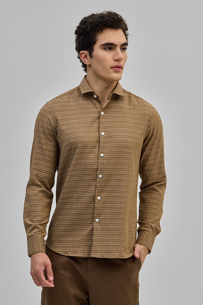 Tan Stripes Slim Fit Shirt