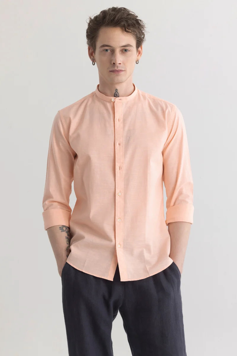 Mandarique Peach Linen Blend Shirt