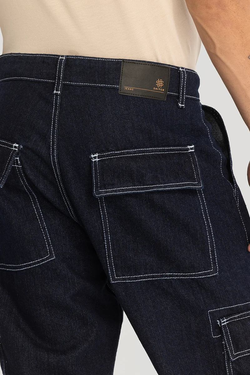 Navy Plain Baggy Fit Jeans