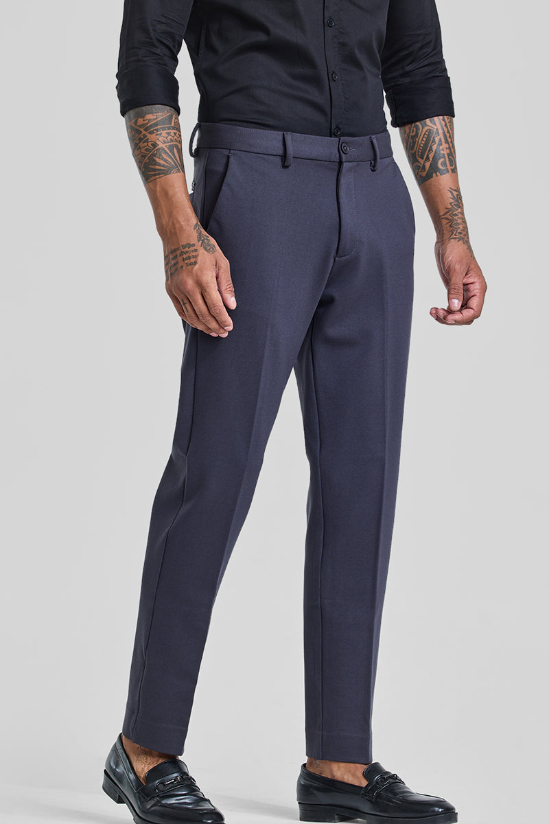 Greyish Blue Slim Fit Trousers