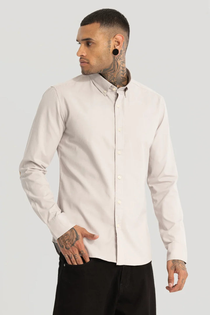 Cream Elbow Patch Oxford Shirt