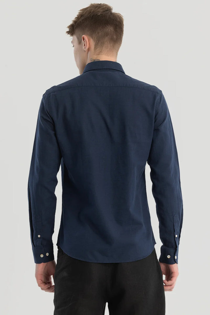 Navy Plain Linen Blend Shirt