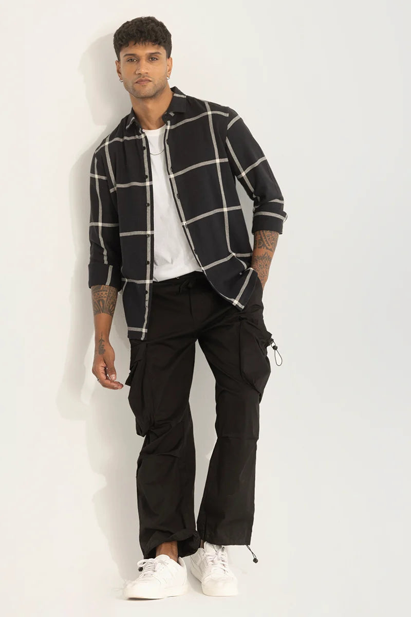 Black Slim Fit Checks Shirt