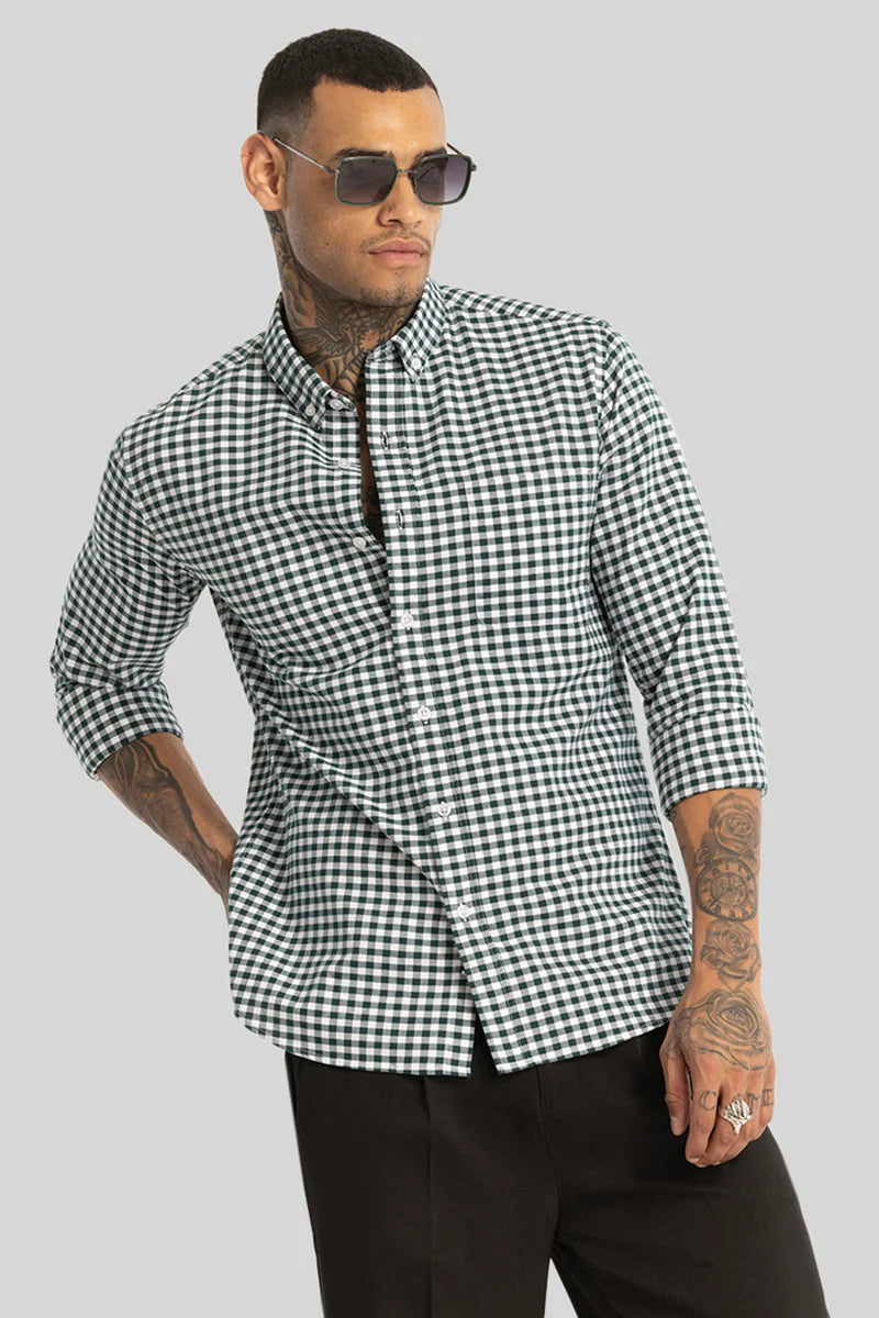 Dark Green Gingham Checks Shirt