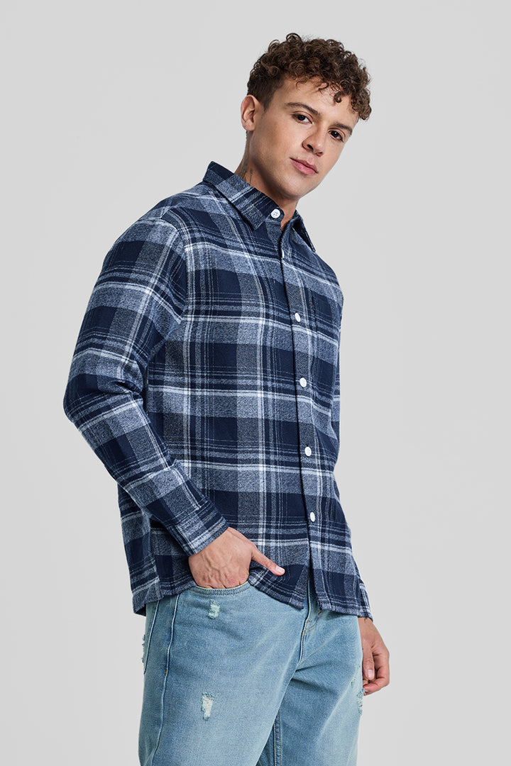 Navy Plaid Box Fit Flannel Shirt