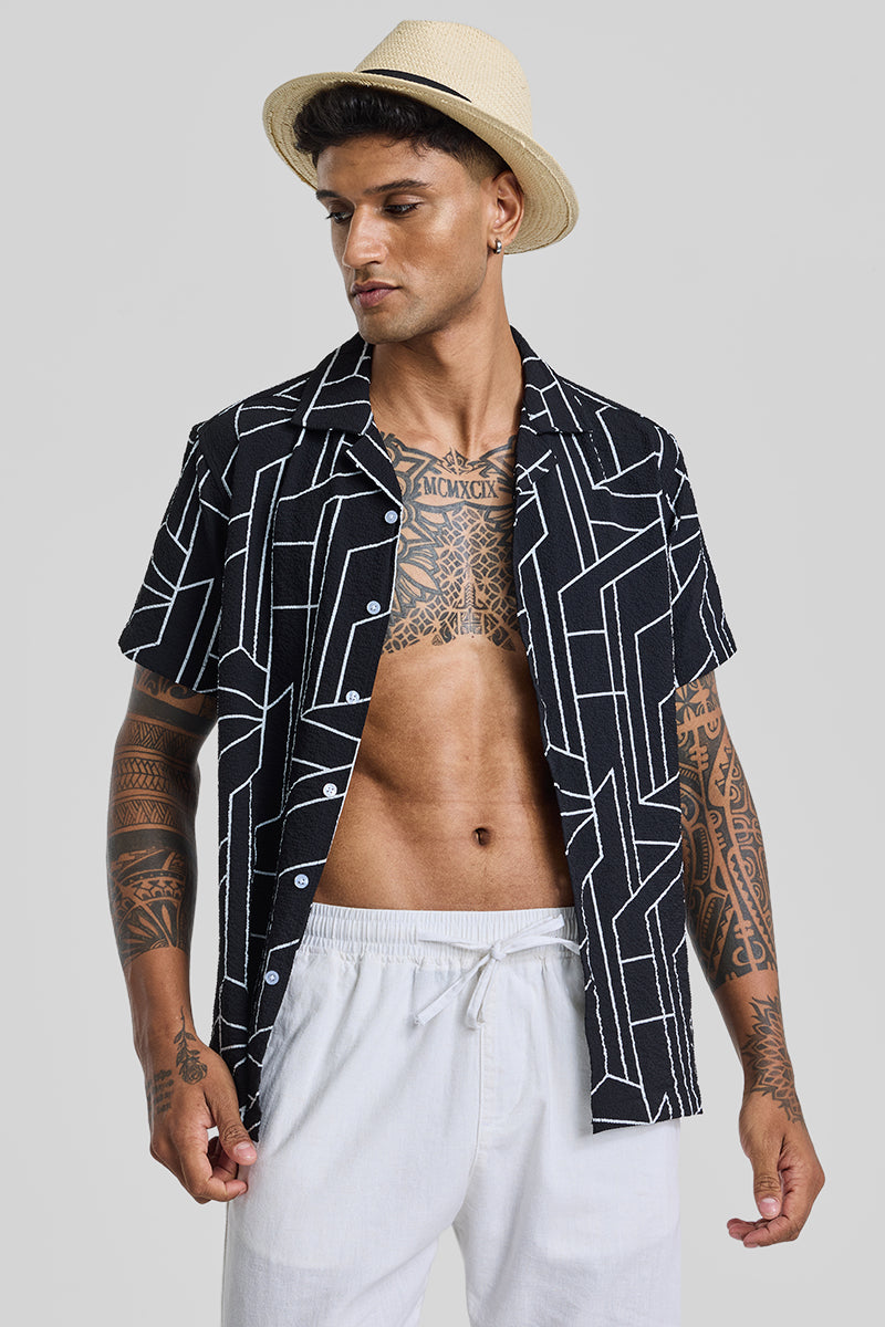 Black Geometric Slim Fit Shirt