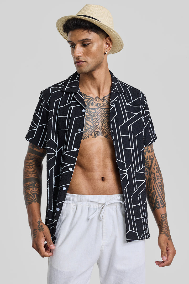 Black Geometric Slim Fit Shirt