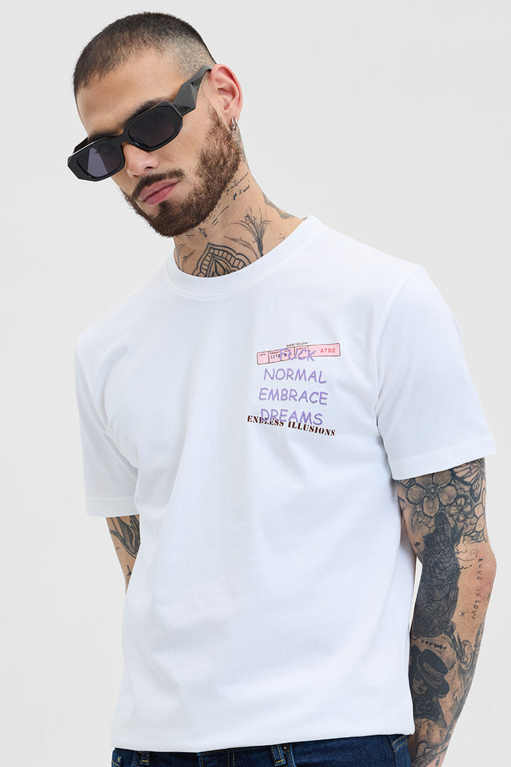 Endless Illusions White Printed Slim Fit T-Shirt