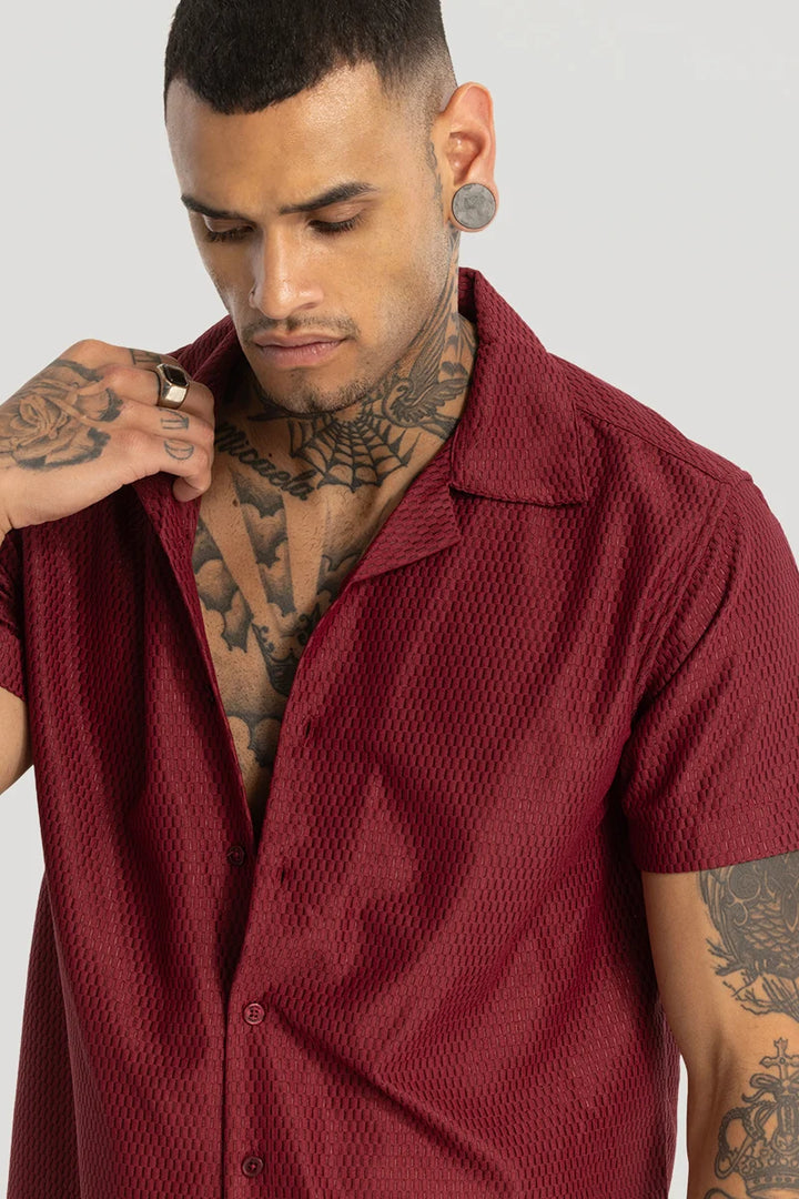 Maroon Cuban Textured shirt