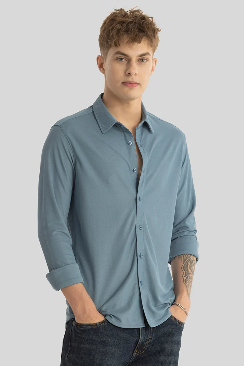 Carmine Blue Knitted Shirt