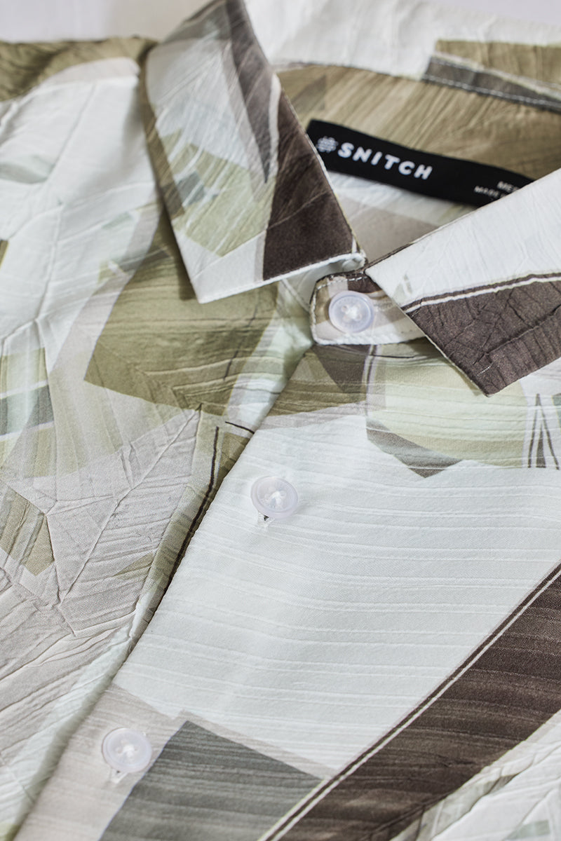 Olive Abstract Slim Fit Shirt