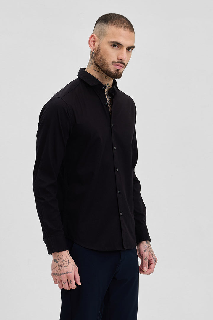 Black Self-Design Slim Fit Shirt