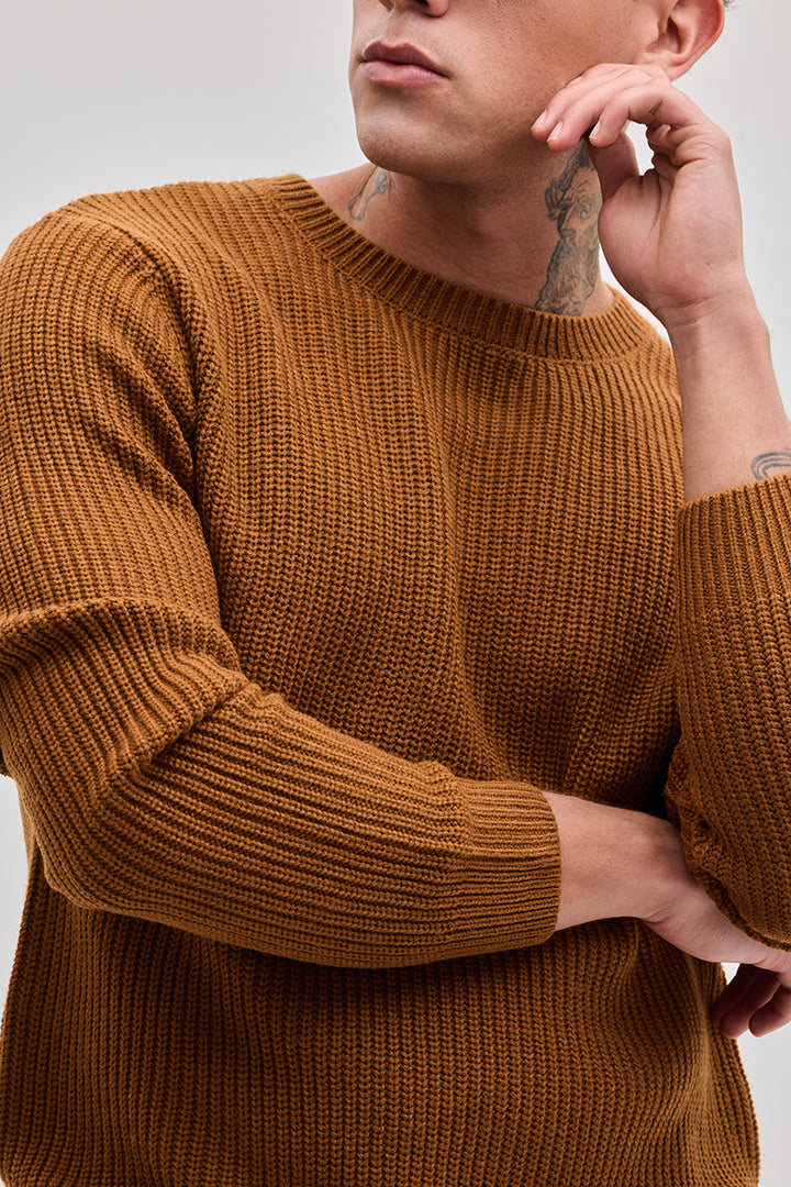 Brown Fisherman Knit Sweater