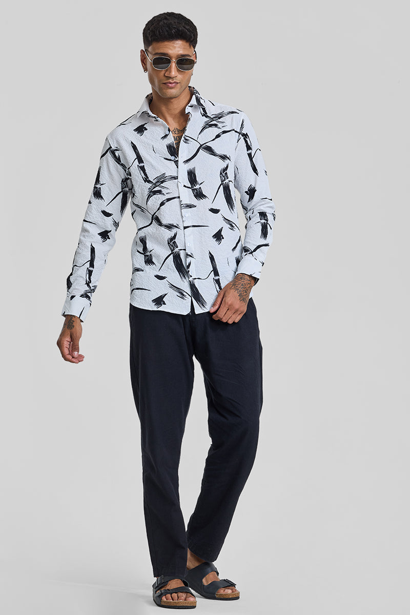 White Abstract Printed Slim Fit Shirt